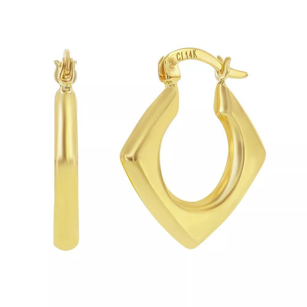 14k Gold Diamond-Shaped Hoop Earrings, Women's, Yellow Product Image