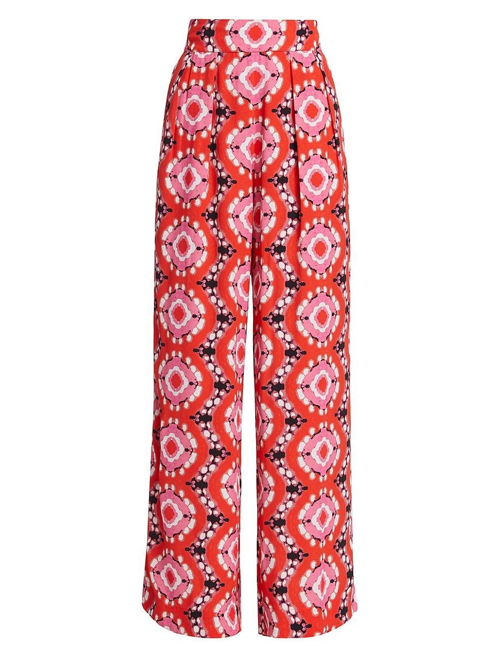 Charlotte Abstract-Print Pleated Wide-Leg Pull-On Pants Product Image