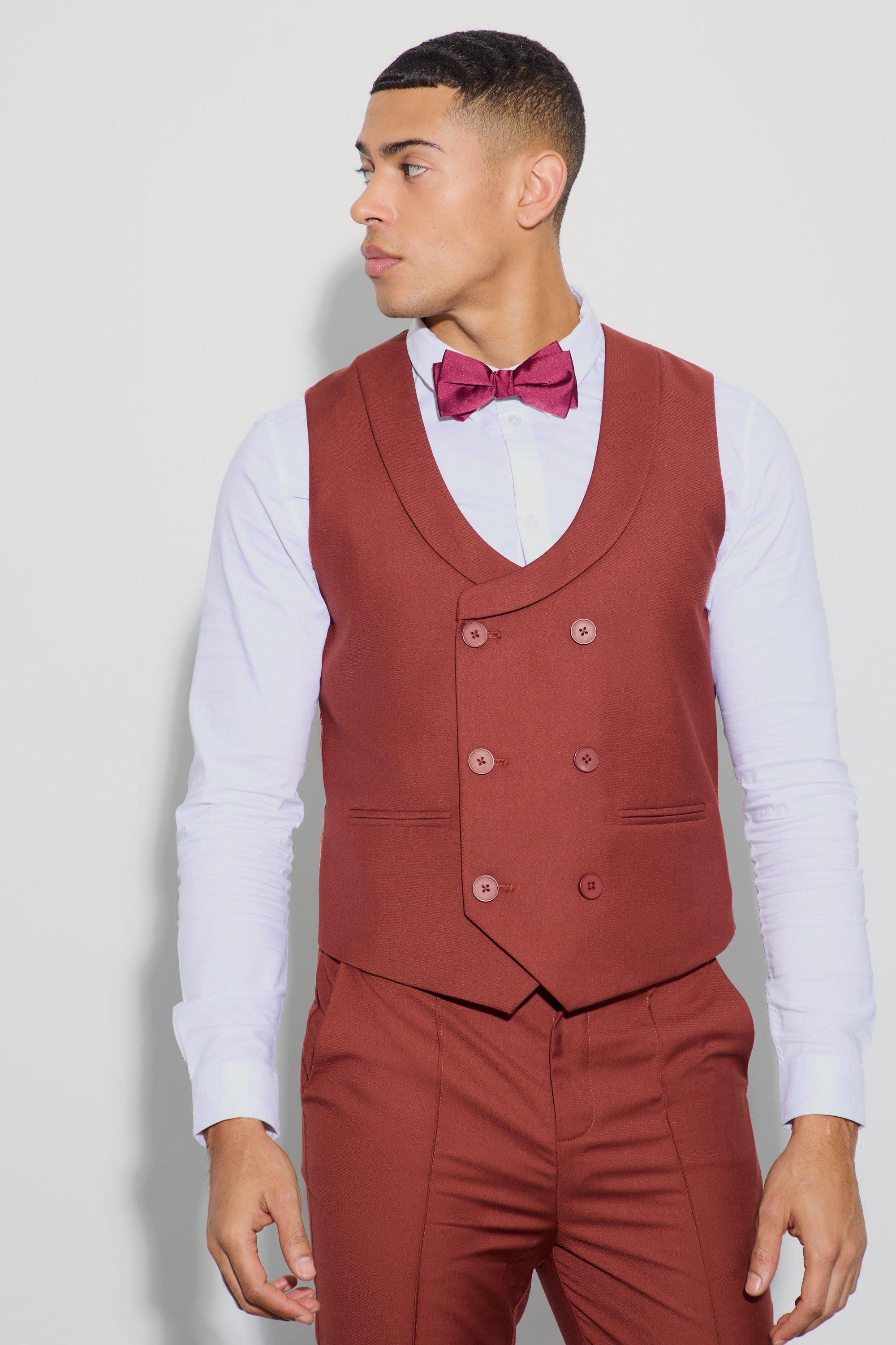 Mens Red Double Breasted Waistcoat, Red Product Image