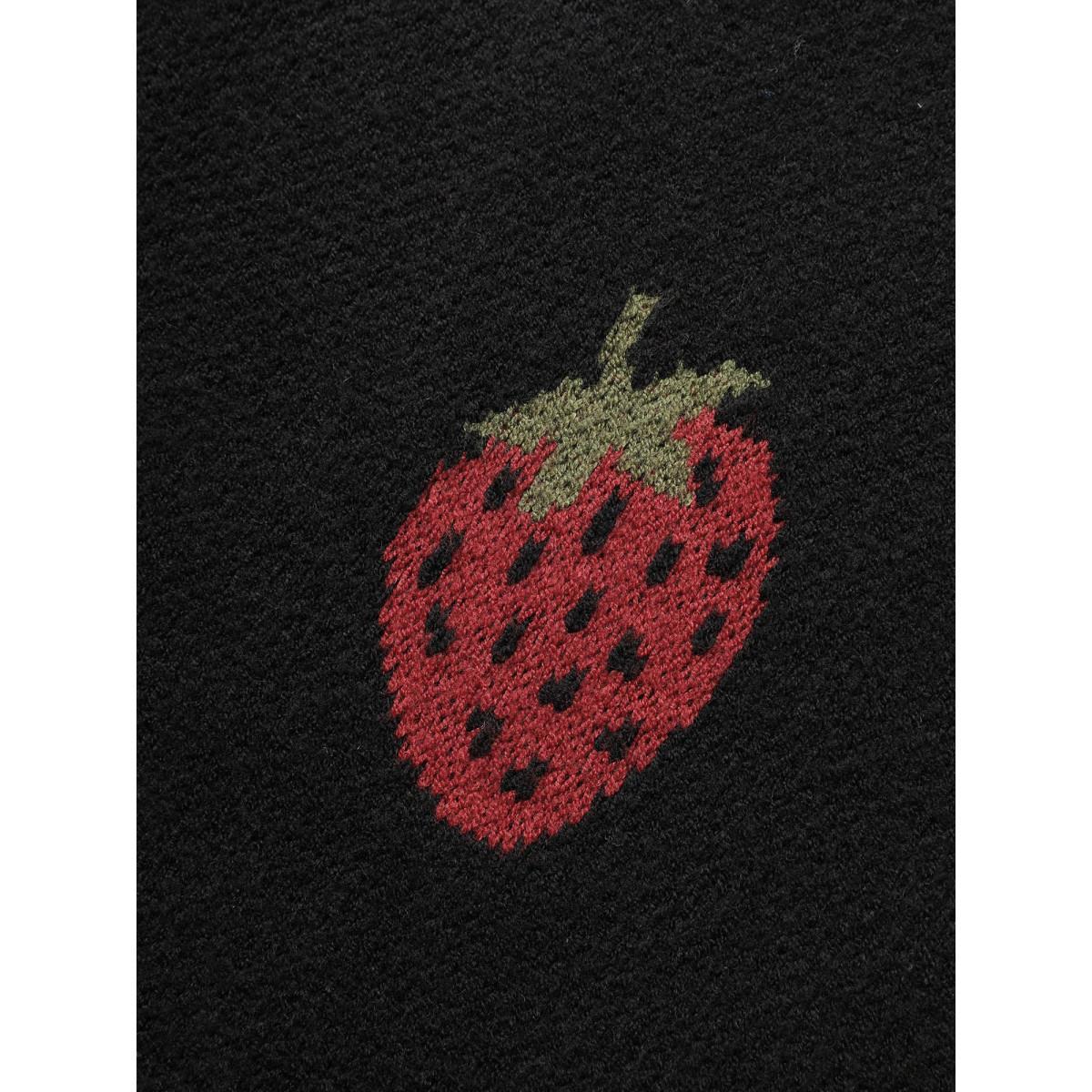 Plus Size Strawberry Jacquard Drop Shoulder Sleeve Pullover Black Women Casual Loose Long Sleeve Round Neck Everyday Pullovers BloomChic 22-24/3X Product Image