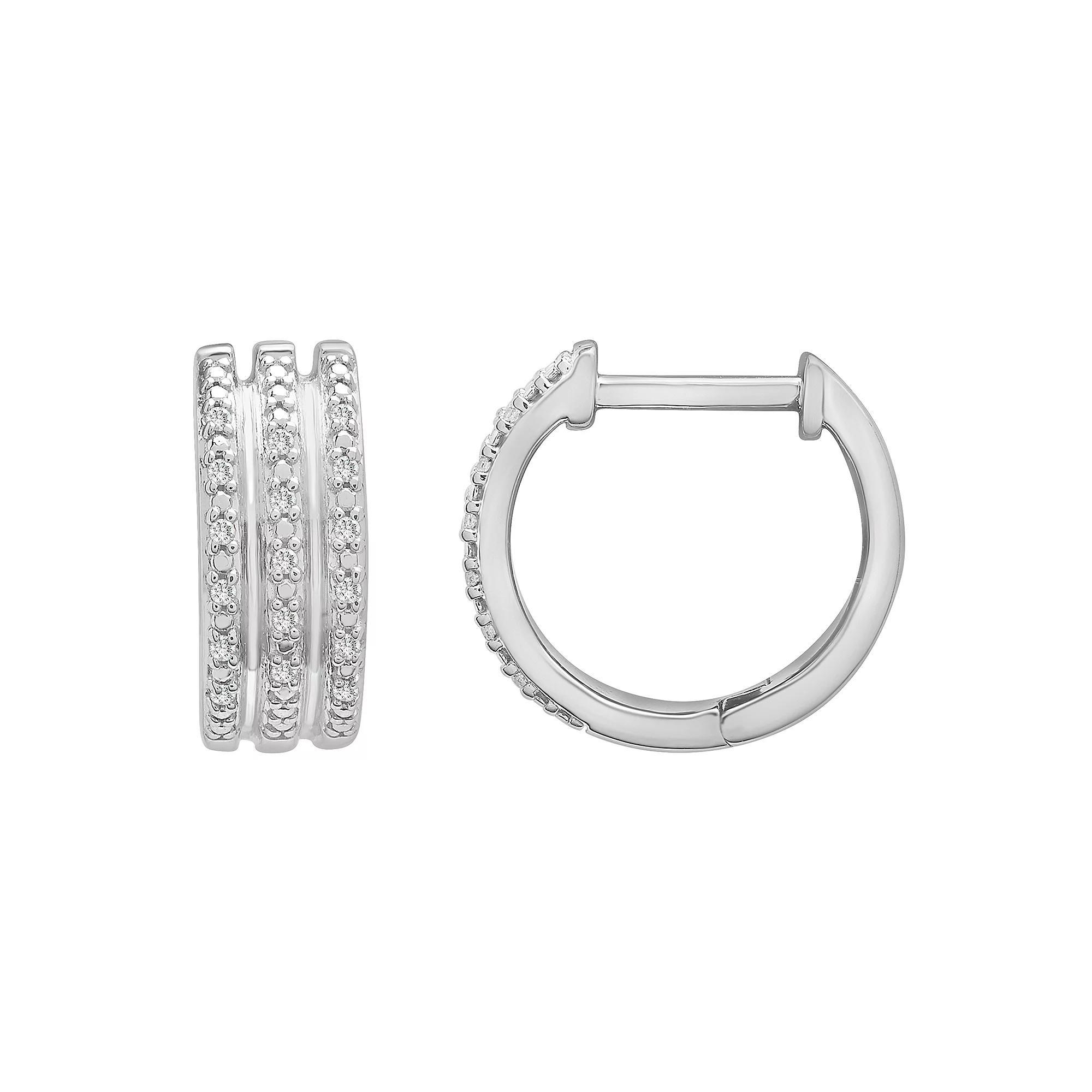 Sterling Silver 1/10 Carat T.W. Diamond Hoop Earrings, Women's Product Image