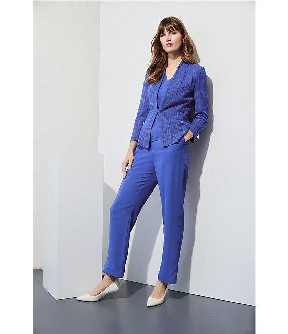 Ming Wang Woven Slim Straight Leg Elastic Waist Cropped Pull-On Pants Product Image