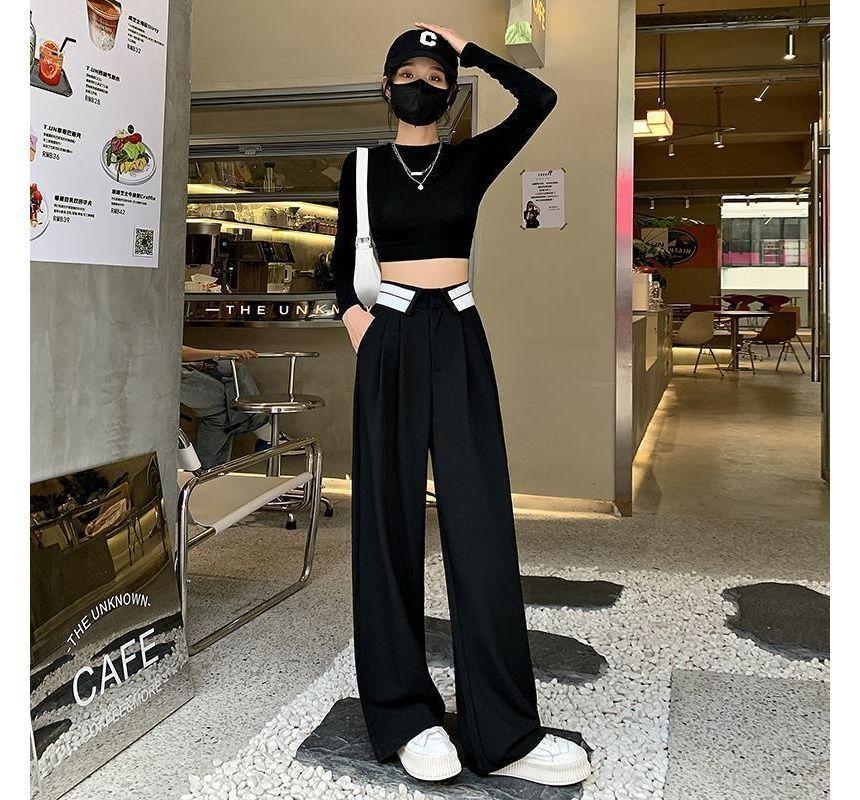 Fold Over High Rise Plain Pleated Wide Leg Pants (Various Designs) Product Image