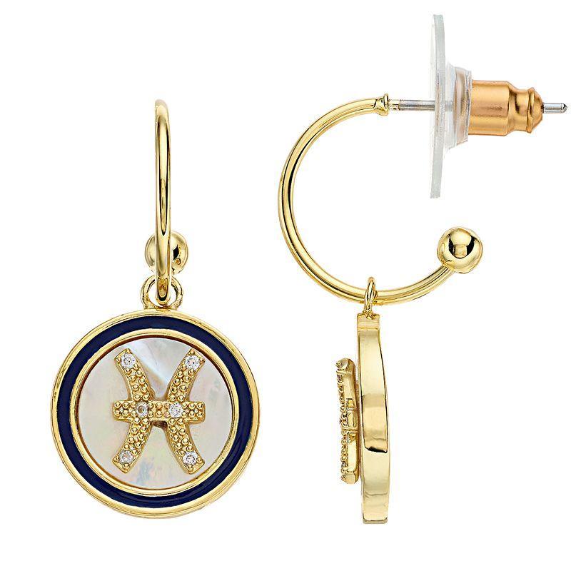 City Luxe Mother of Pearl Aquarius Drop Earrings, Womens, Gold Tone Sagittarius Product Image