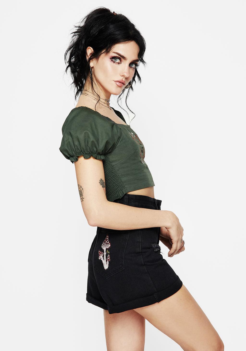 Whisper Embroidered Linen-Blend Smock Crop Top Product Image