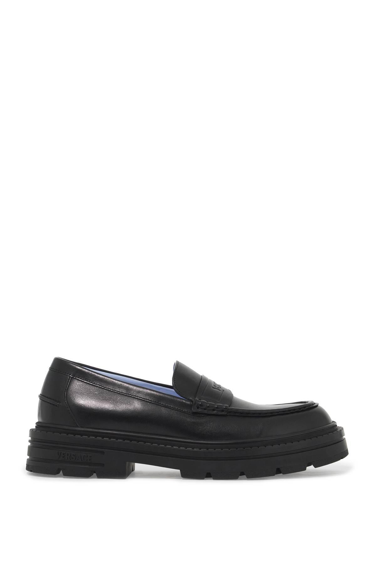 VERSACE Smooth Leather Adriano Loafers In In Black Product Image