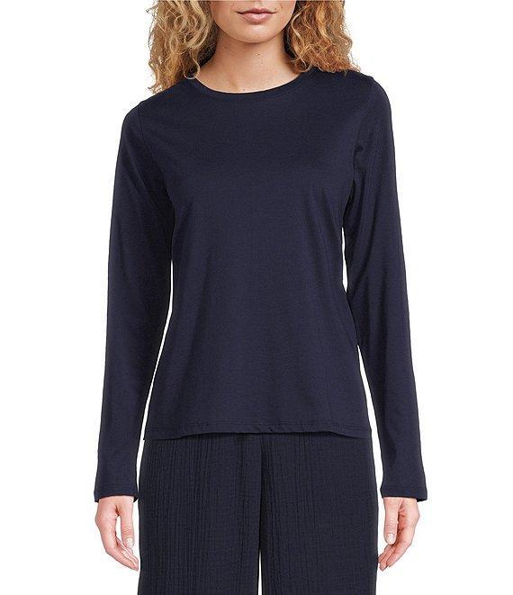 Eileen Fisher Organic Cotton Jersey Knit Round Neck Long Sleeve Top Product Image