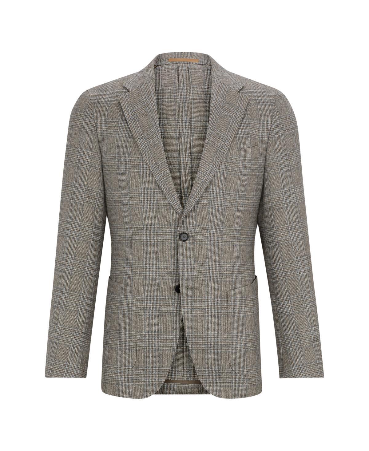 Boss By  Men's Checked Silk And Slim-fit Jacket In Open Green Product Image