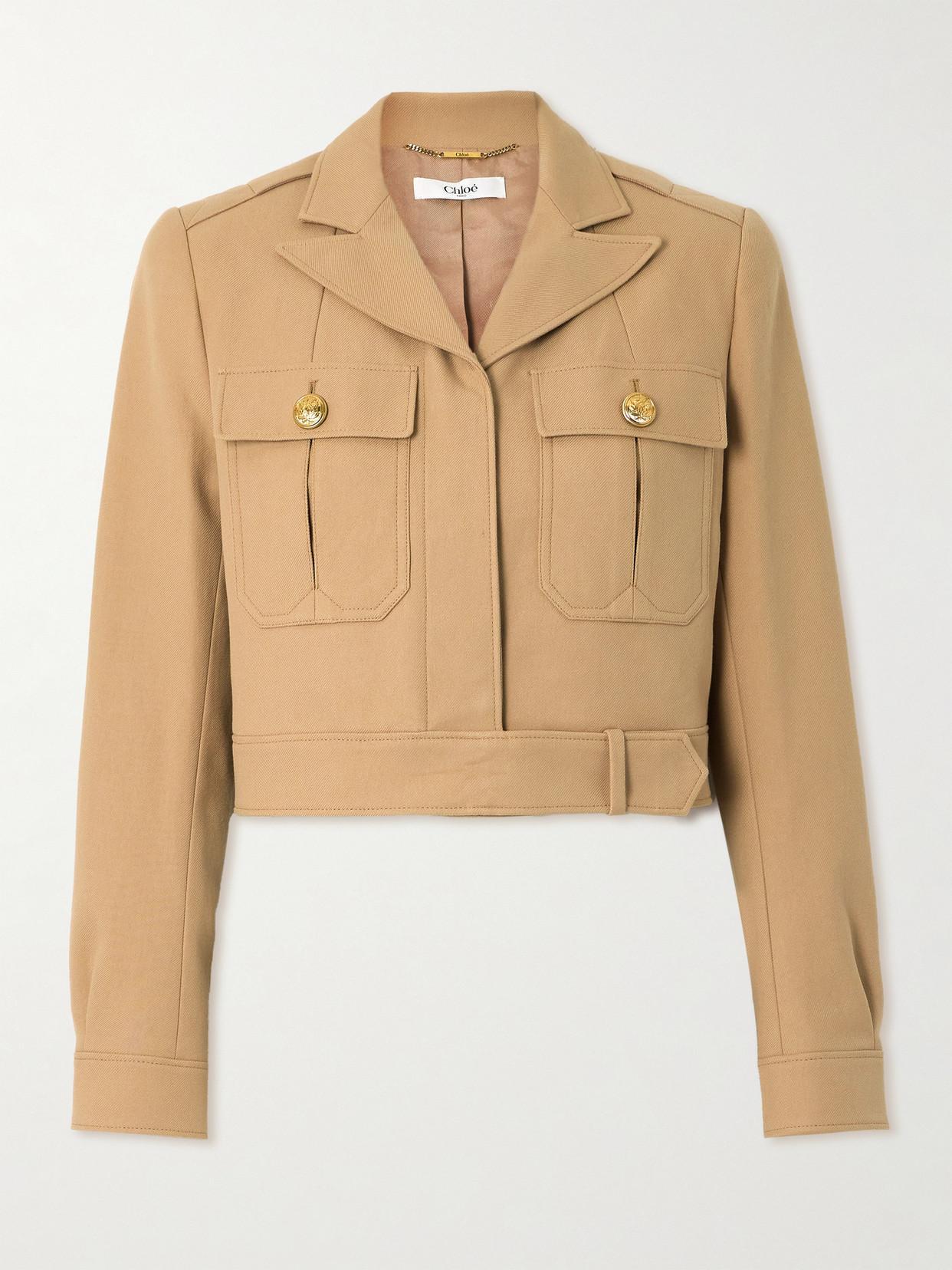 CHLOÉ Cropped Cotton-drill Jacket In Worn Brown Product Image