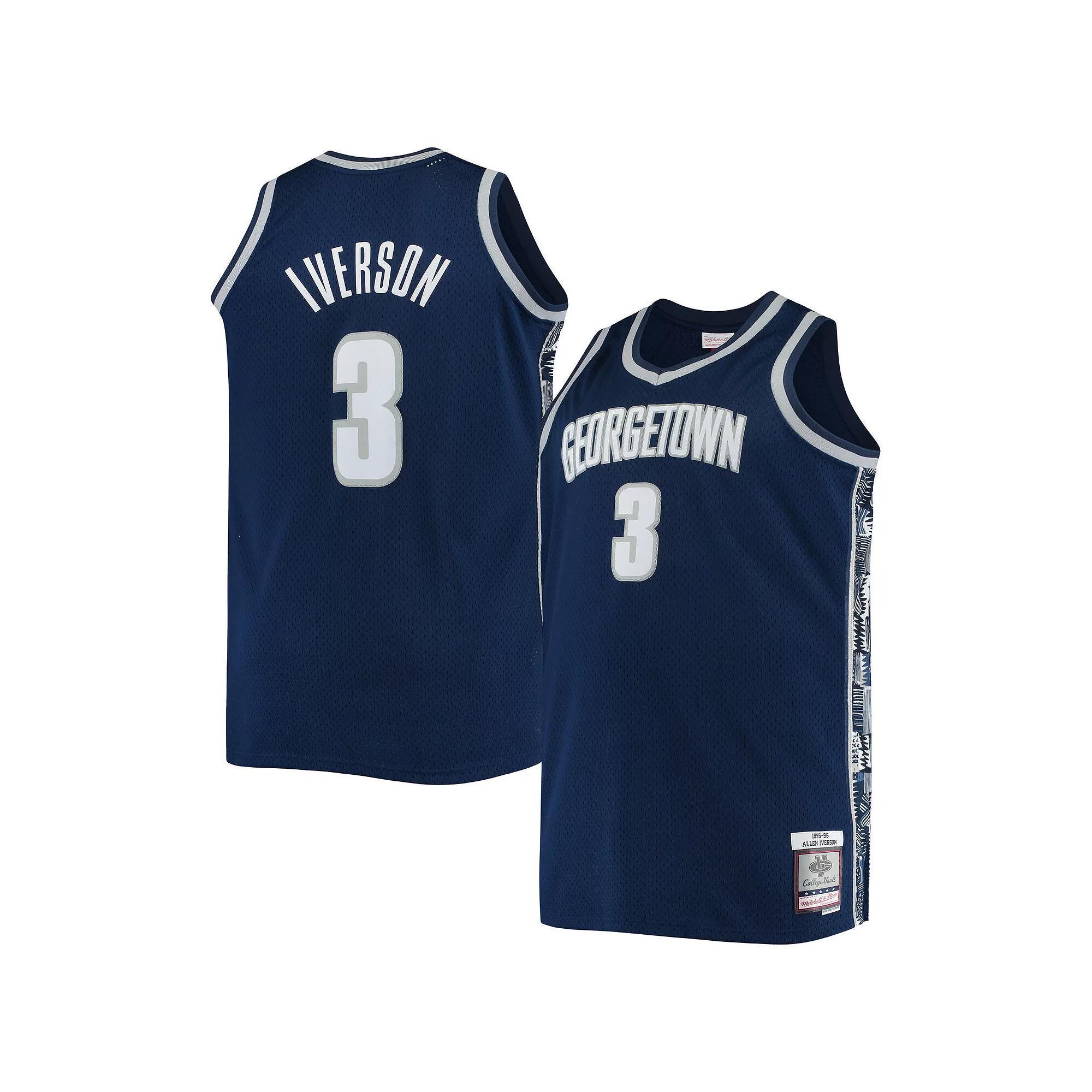 Men's Mitchell & Ness Allen Iverson Navy Georgetown Hoyas Big & Tall 1995-96 Replica Player Jersey, Size: 3XLT, Grg Blue Product Image