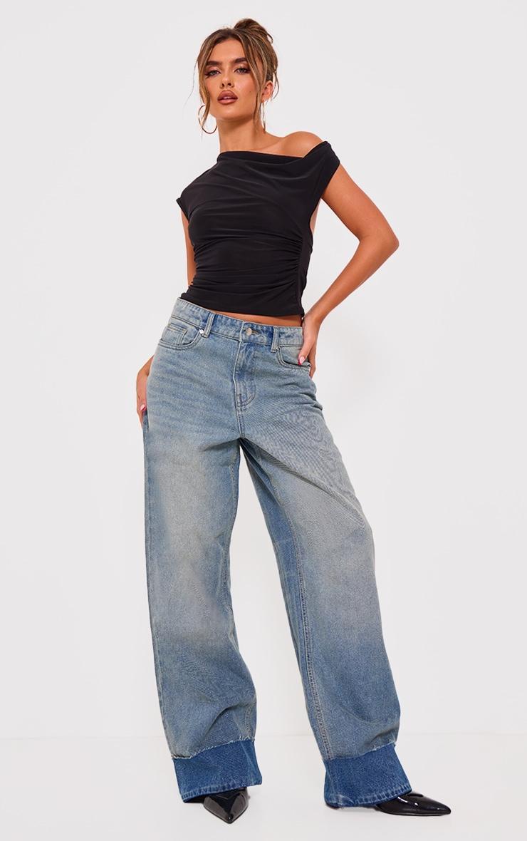 Black Slinky Backless Asymmetric Long Top Product Image