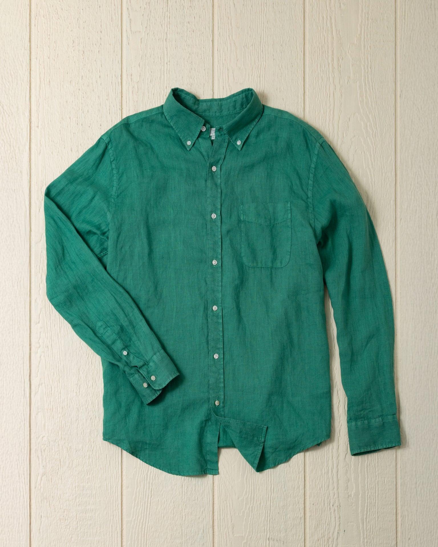 Garment Dyed Linen Shirt in Pine Product Image
