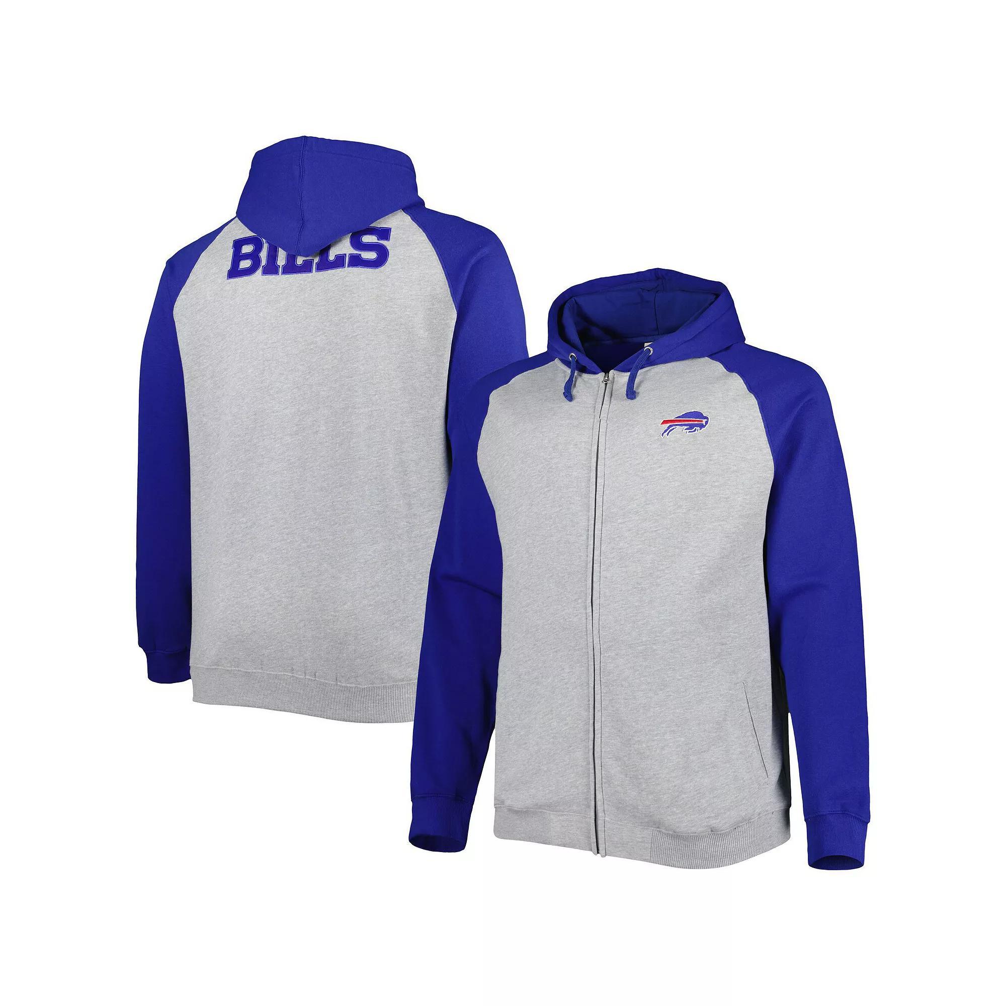Men's Heather Gray Buffalo Bills Big & Tall Fleece Raglan Full-Zip Hoodie Jacket, Size: 2XB, Grey Product Image