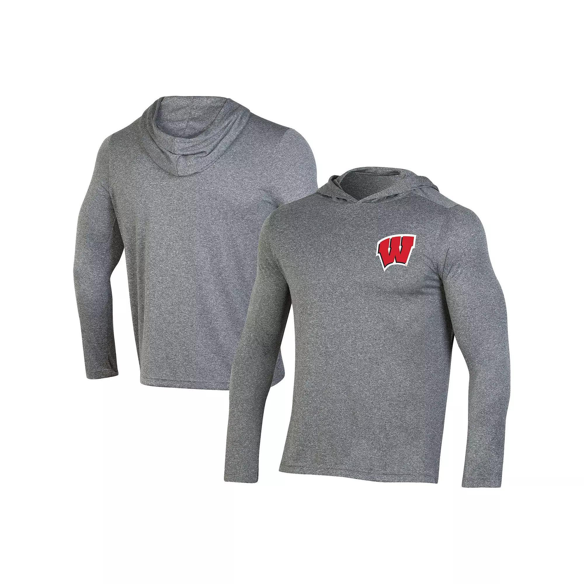 Men's Champion Gray Wisconsin Badgers Hoodie Long Sleeve T-Shirt, Size: 2XL, Grey Product Image