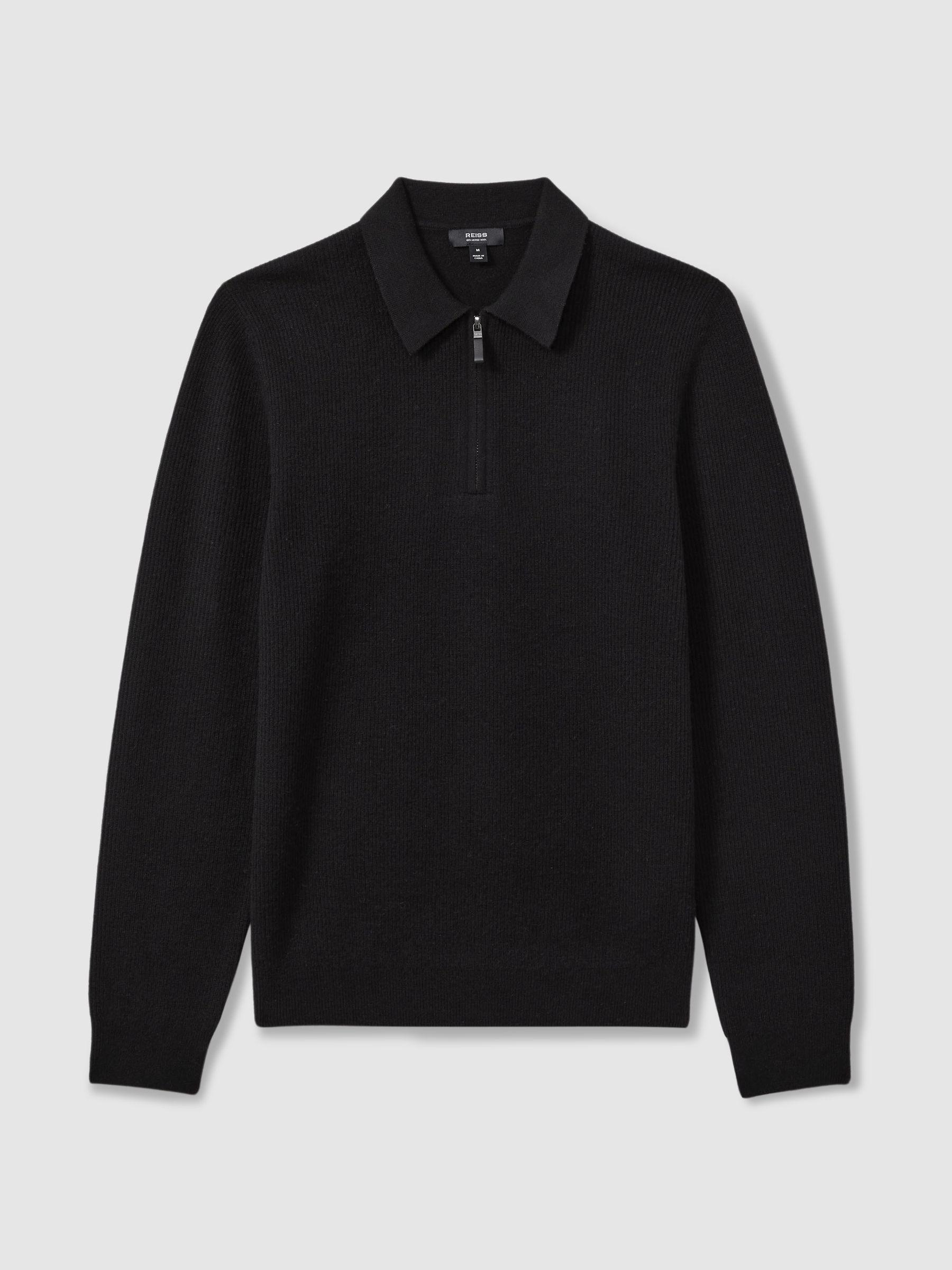 Wool Half-Zip Polo Shirt in Black Product Image