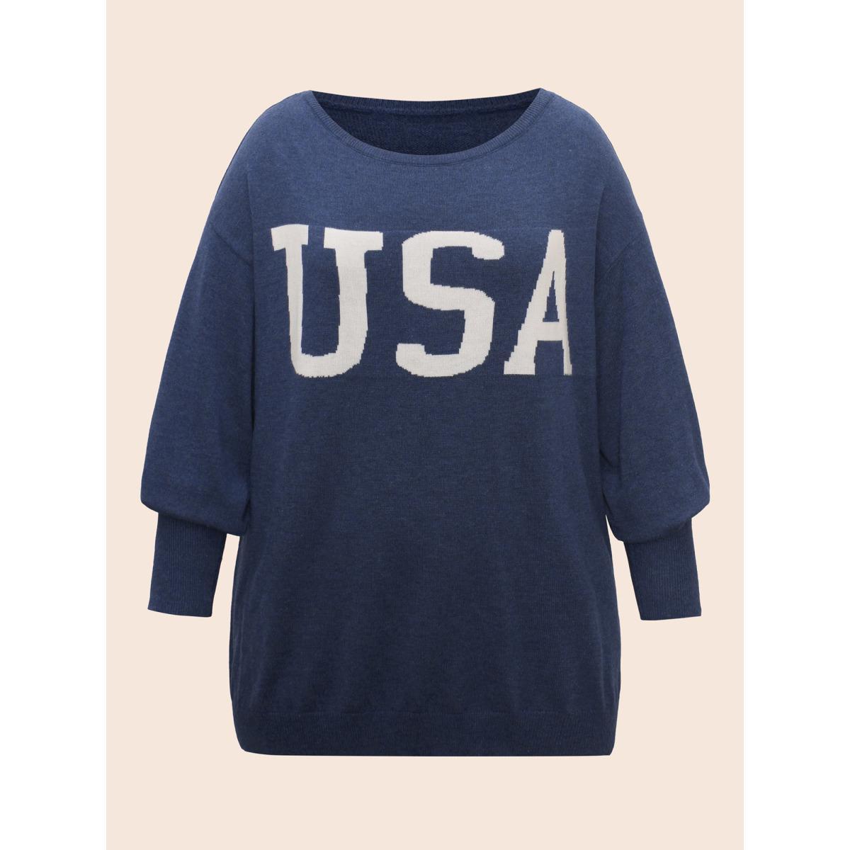 Plus Size Supersoft Essentials USA Boat Neck Pullover Indigo Women Casual Loose Long Sleeve Boat Neck Everyday Pullovers BloomChic 26/4X Product Image