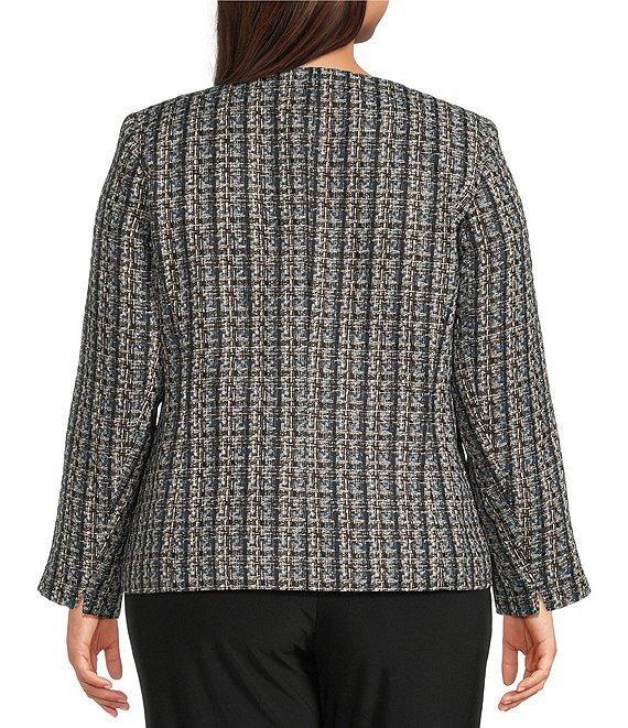 Kasper Plus Size Tweed Long Sleeve Open Front Cardigan Product Image