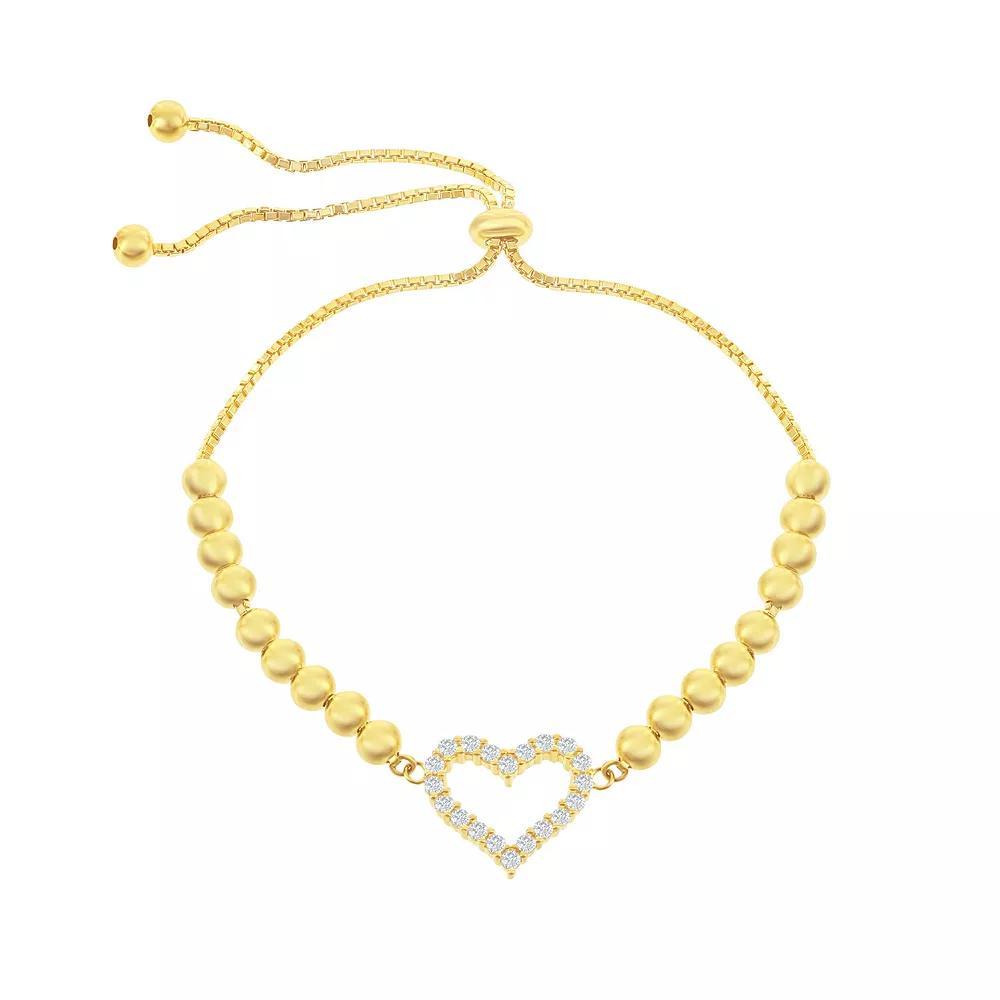 Sterling Silver Cubic Zirconia Heart Beaded Lariat Bracelet, Women's, Size: 5-9" ADJ, Yellow Gold Tone Product Image