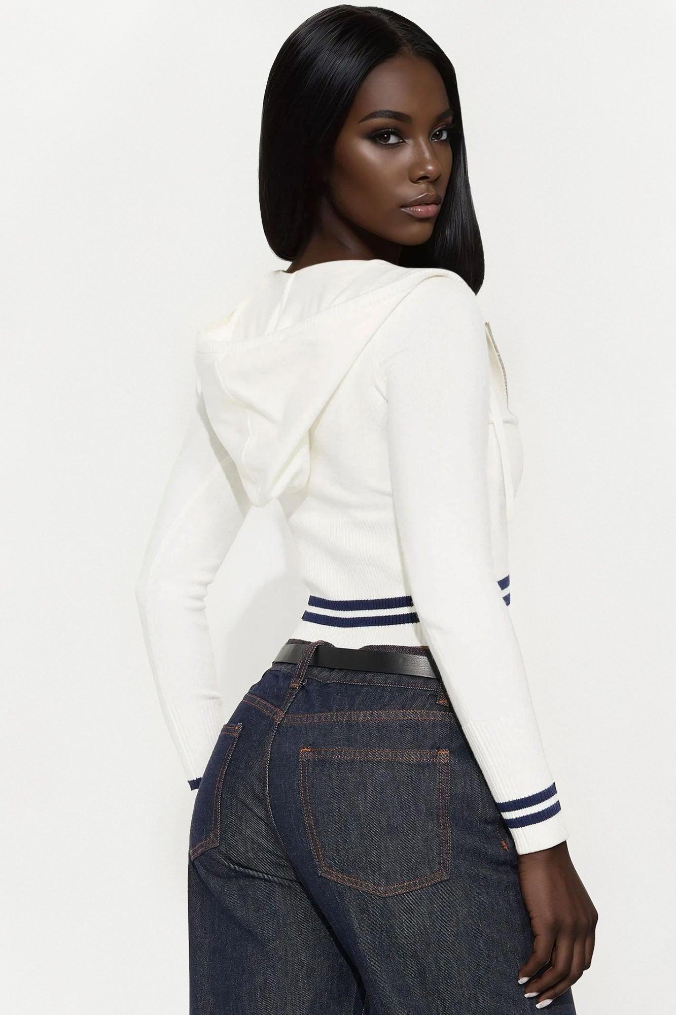 In My Teddy Bear Era Front Zip Cardigan - White/combo Female Product Image