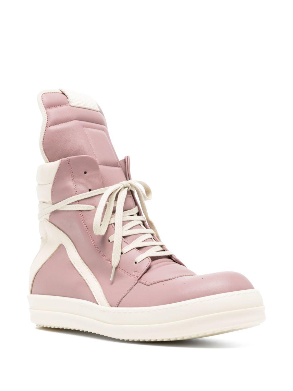 RICK OWENS Geobasket Sneakers In Rose-pink Leather Product Image