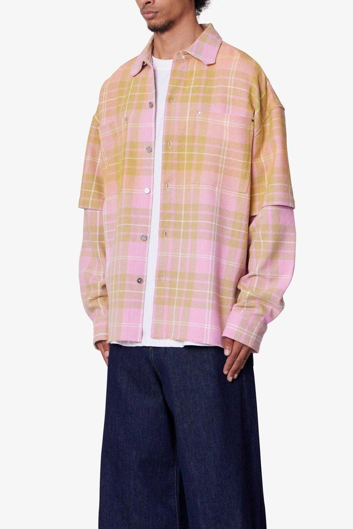 Dip Fade Flannel Shirt - Pink Product Image