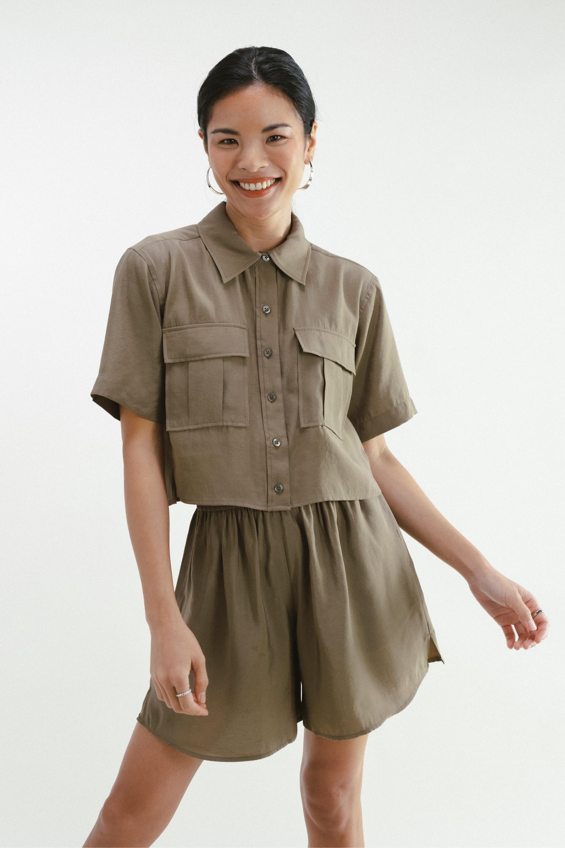 Playful Short Sleeve Top - Olive Product Image