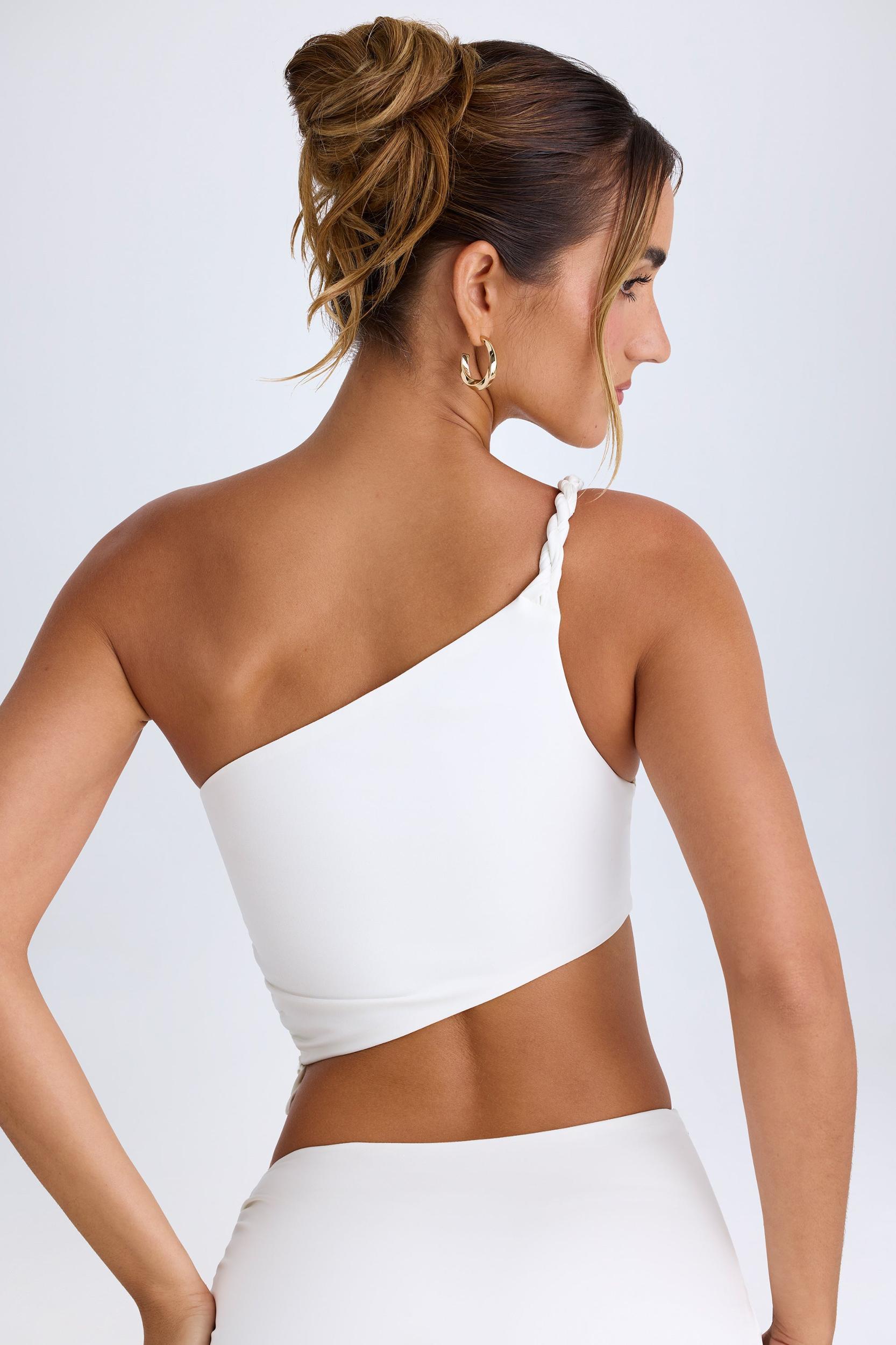 Ruched Asymmetric Crop Top in White Product Image