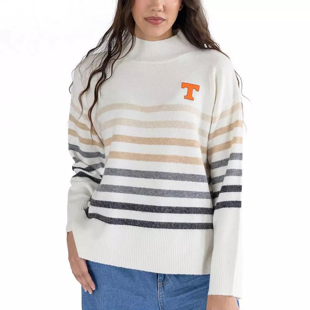 Women's Lusso  White Tennessee Volunteers Simone Striple Mock Neck Oversized Pullover Sweatshirt, Size: Large Product Image