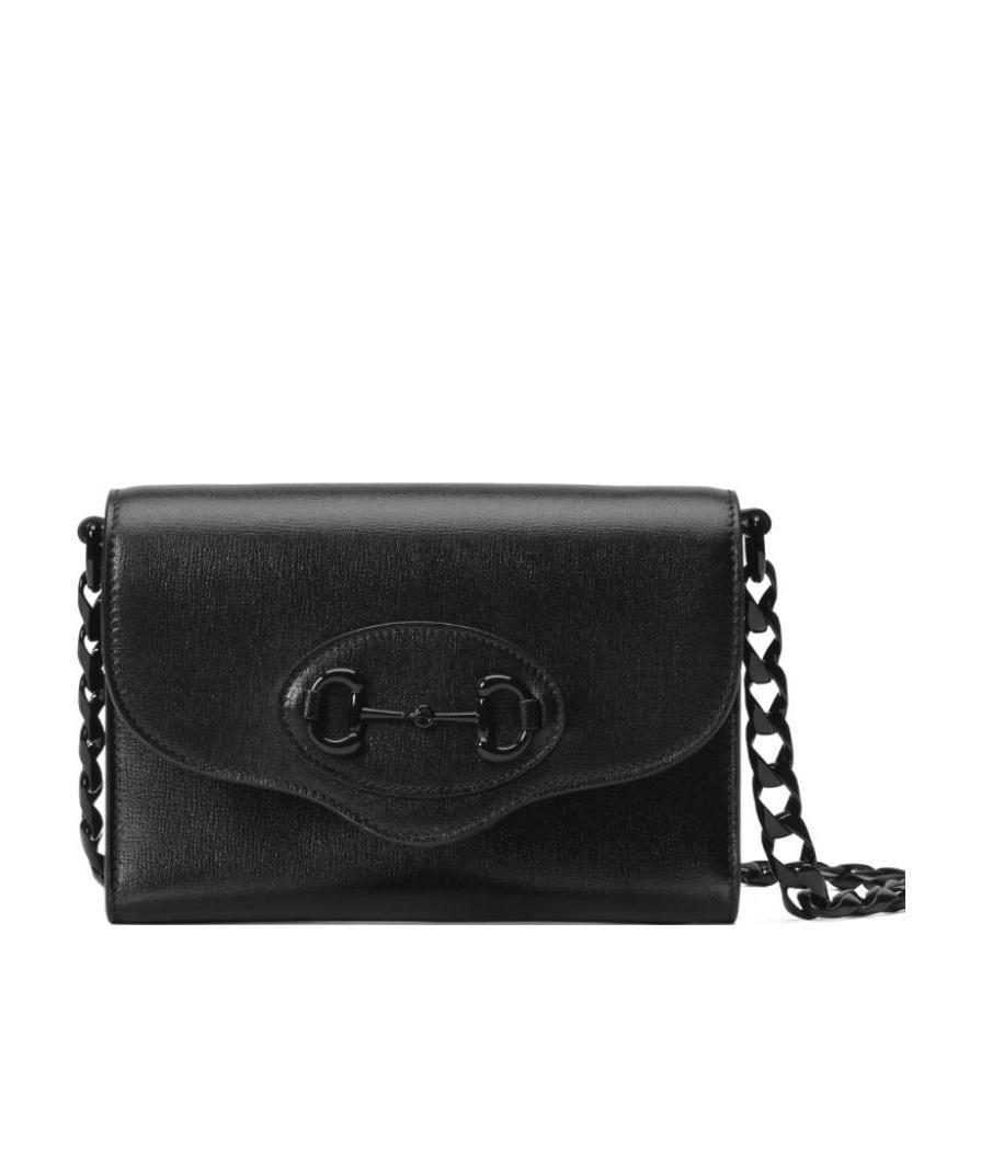 GUCCI Black Leather Mini Crossbody Handbag With Horsebit Detail For Women Product Image