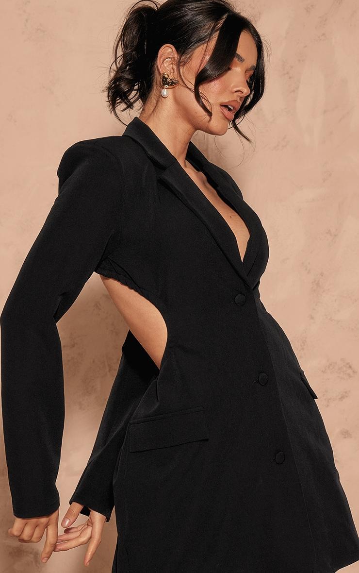 Black Cut Out Backless Blazer Dress Product Image