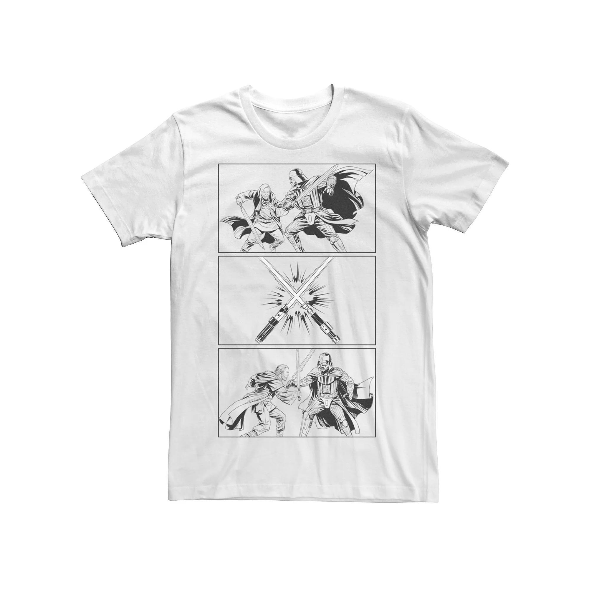 Men's Obi-Wan Kenobi Panel Darth Vader & Obi-Wan First Duel Tee, Size: Large, White Product Image