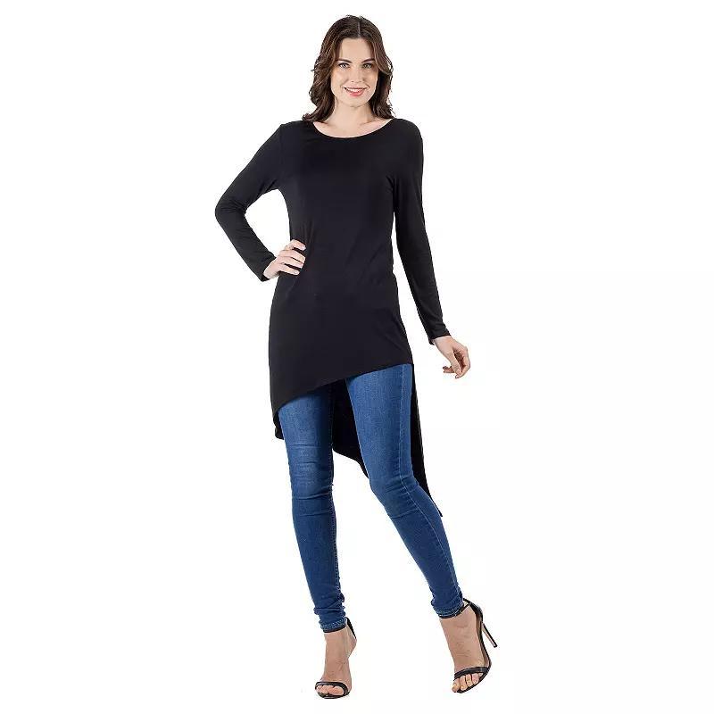 Women's 24Seven Comfort Apparel Long Sleeve Knee Length Asymmetrical Tunic Top, Size: Small, Purple Product Image