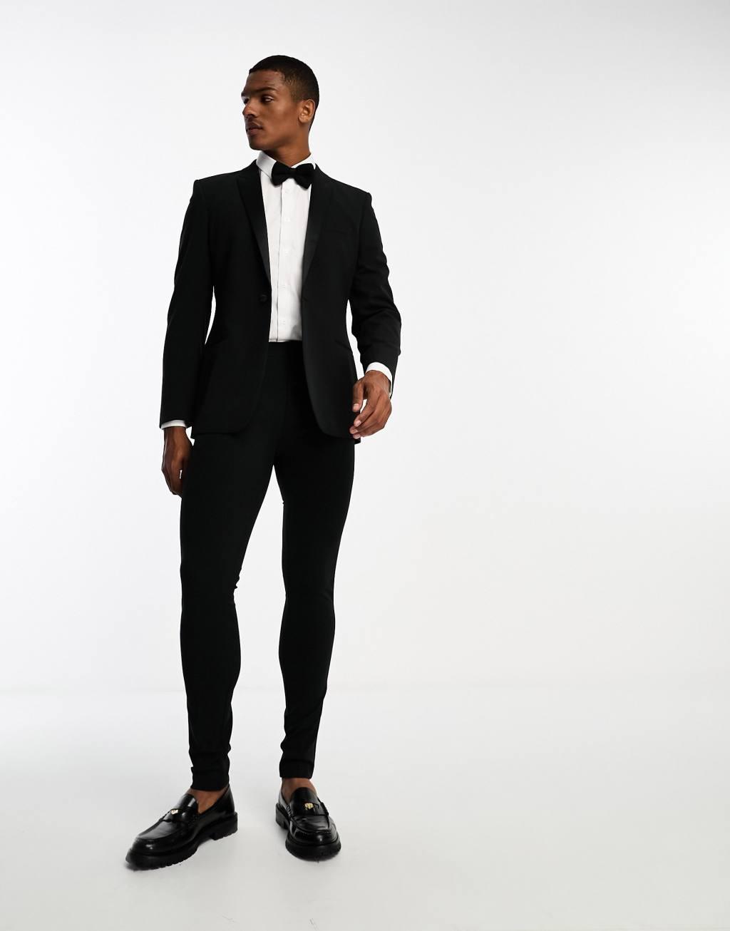 ASOS DESIGN super skinny tuxedo suit jacket in black Product Image