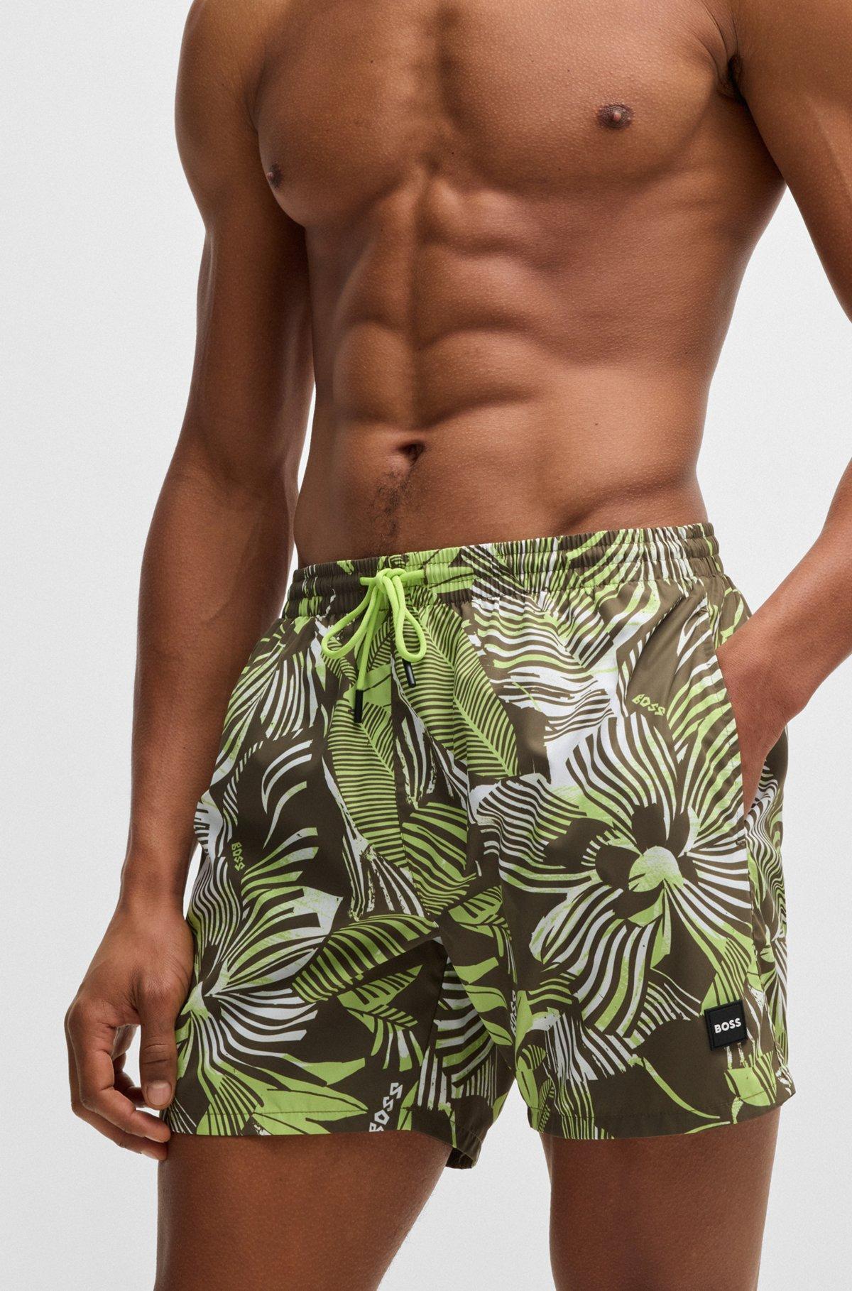 BOSS - Fully lined swim shorts with seasonal print - Green Product Image