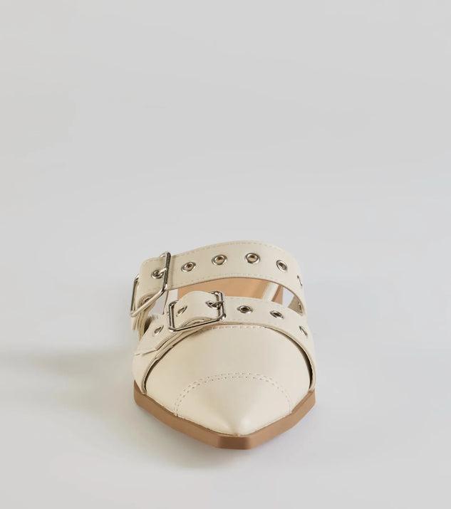 Edgy Flair Faux Leather Buckle Strap Flats Product Image