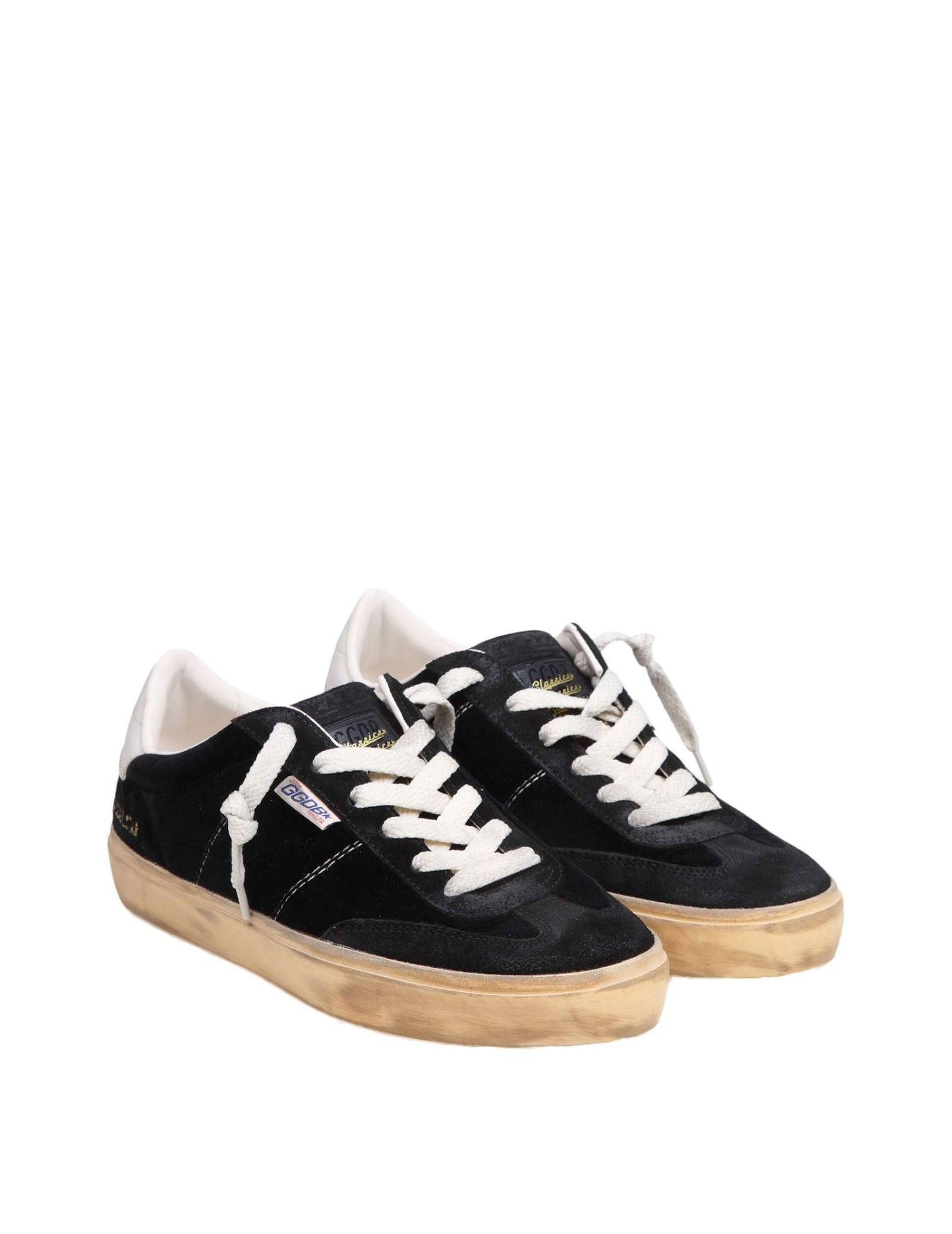 GOLDEN GOOSE Soul-star Distressed Suede And Leather-trimmed Velvet Sneakers In Black,milk Product Image