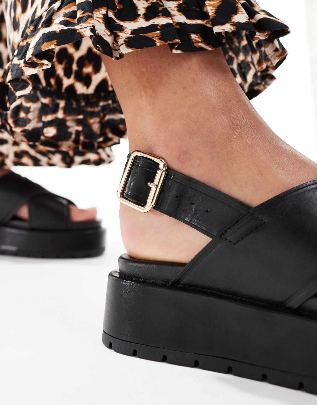 ASOS DESIGN Frosty chunky two-part sandals in black Product Image