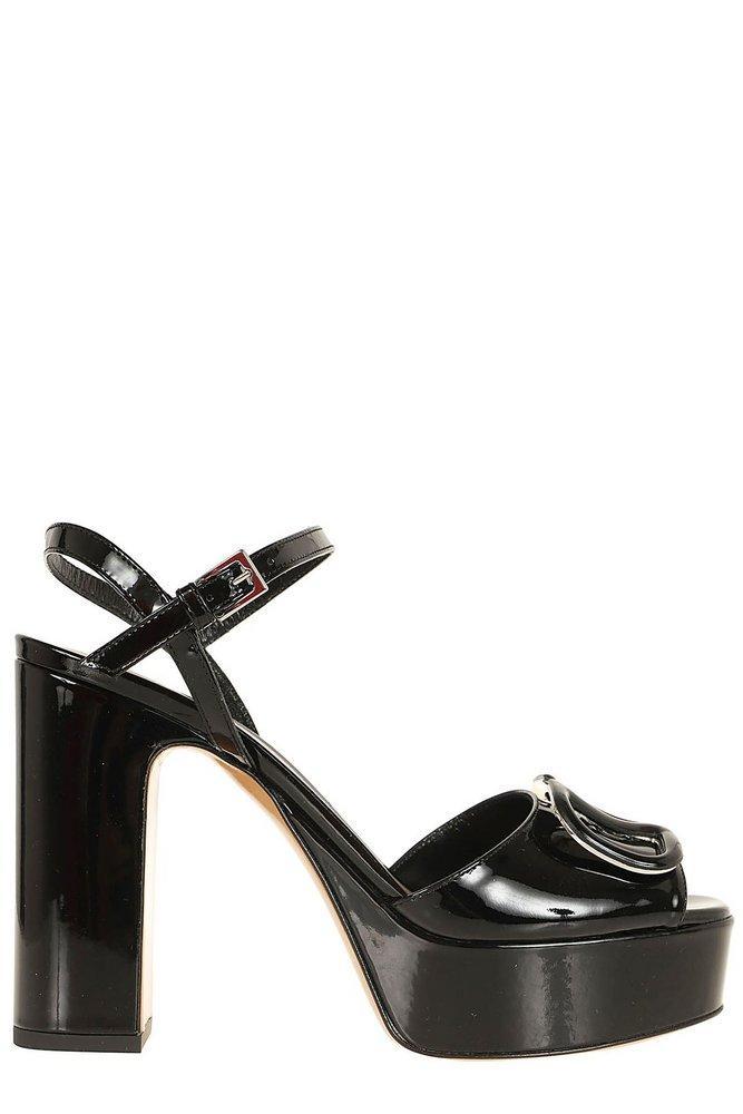 VALENTINO GARAVANI Vlogo Patent Ankle-strap Platform Sandals In Black Product Image