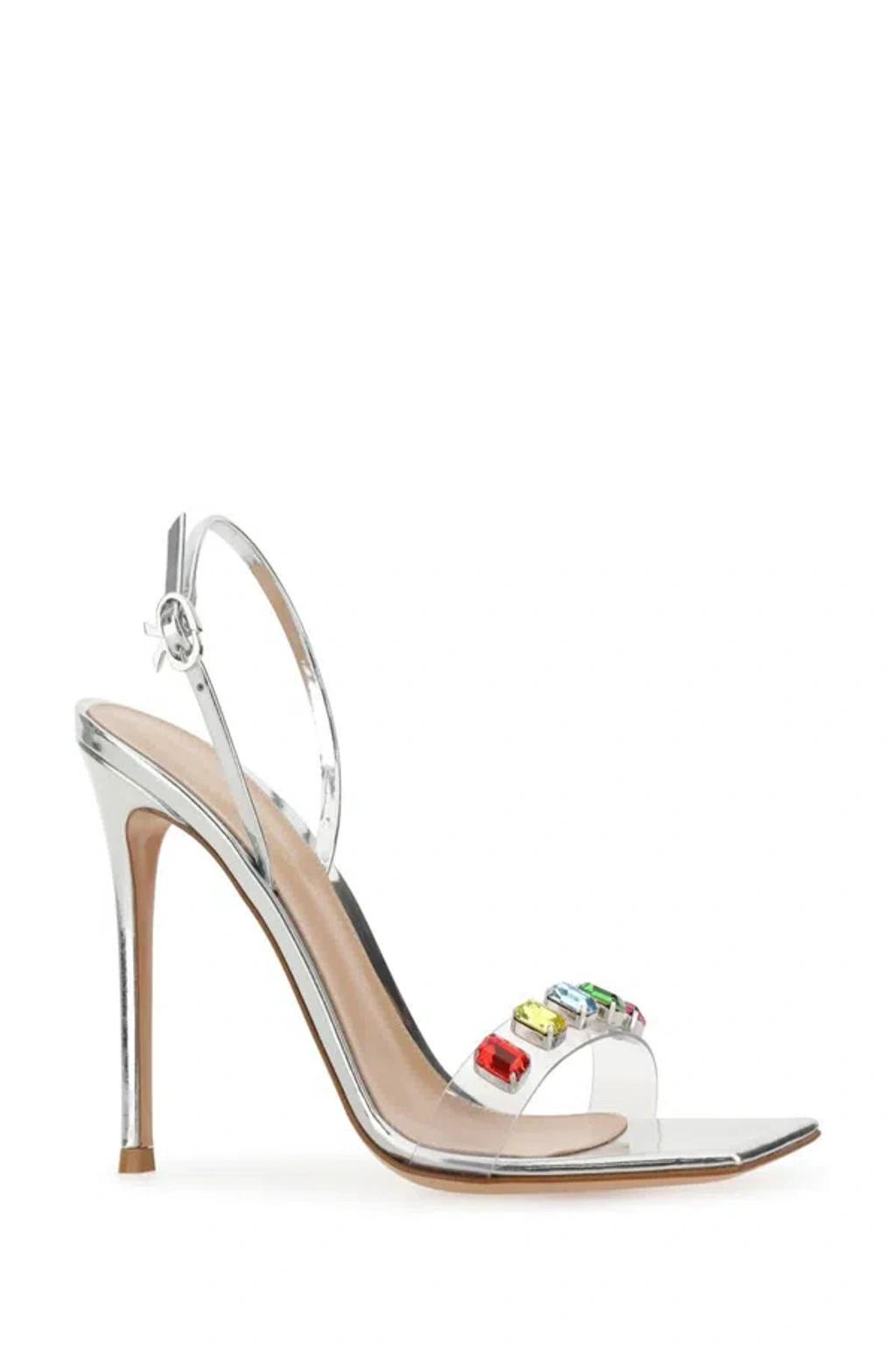 GIANVITO ROSSI Ribbon Candy Sandals In Silver Product Image