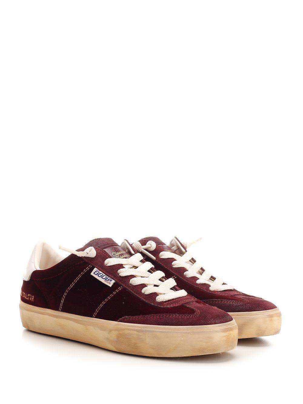 GOLDEN GOOSE Soul-star Distressed Suede And Leather-trimmed Velvet Sneakers In Red Product Image