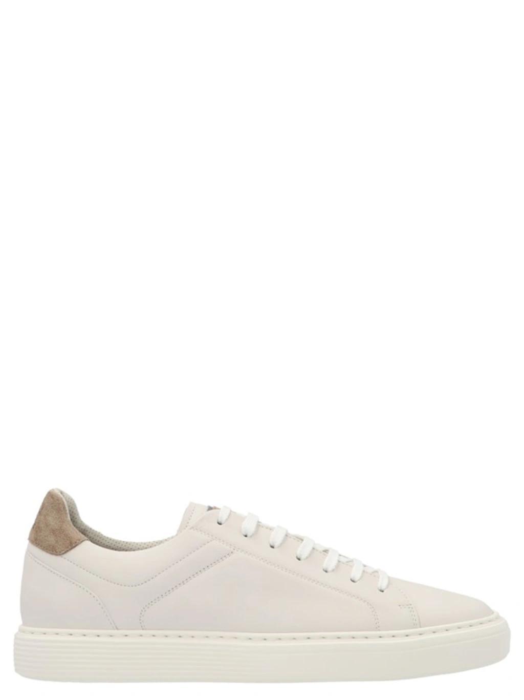 BRUNELLO CUCINELLI Semi-polished Calfskin Sneakers In White Product Image