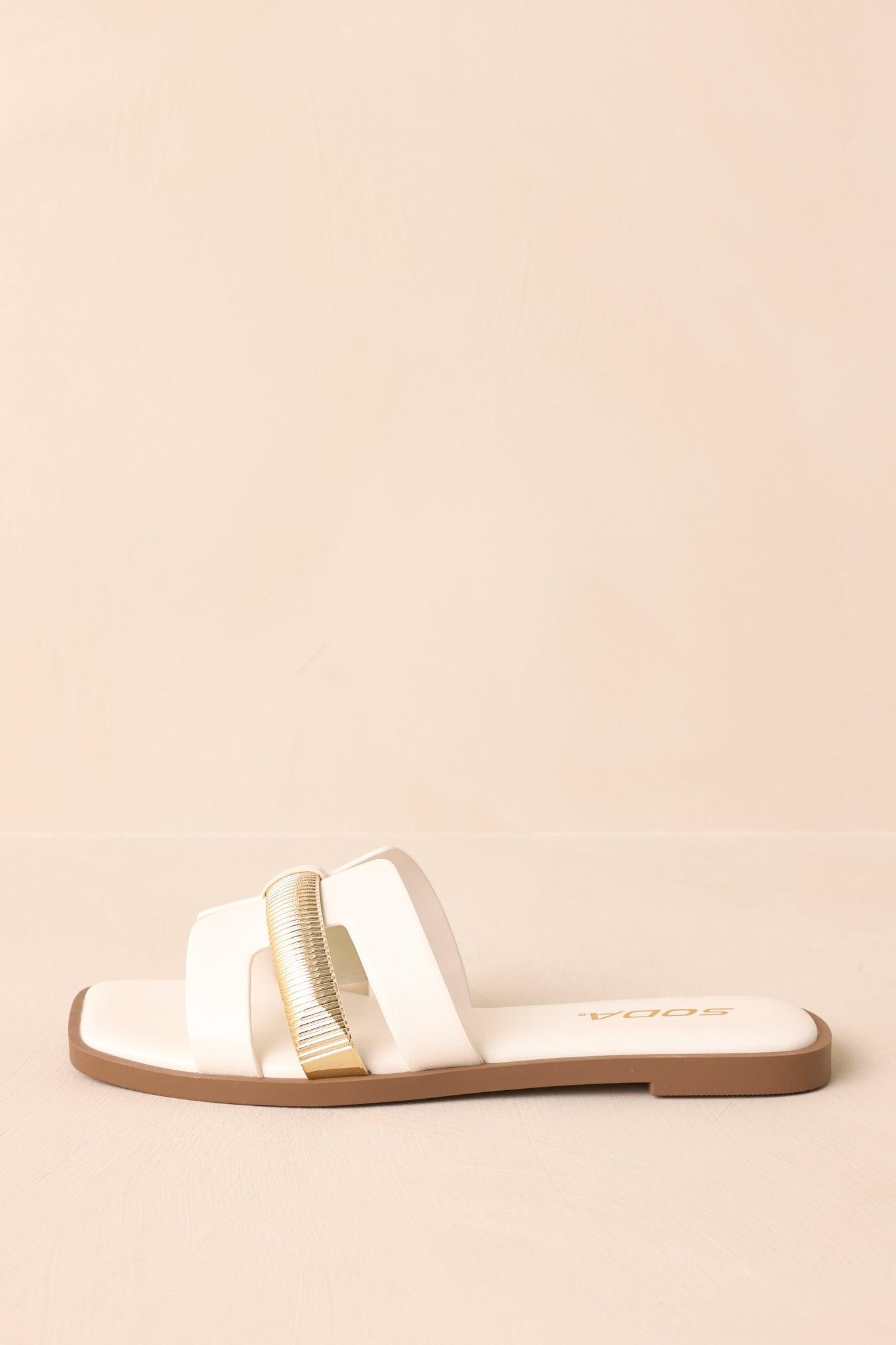 Starting The Day White Cut-Out Flat Slide Sandals Product Image