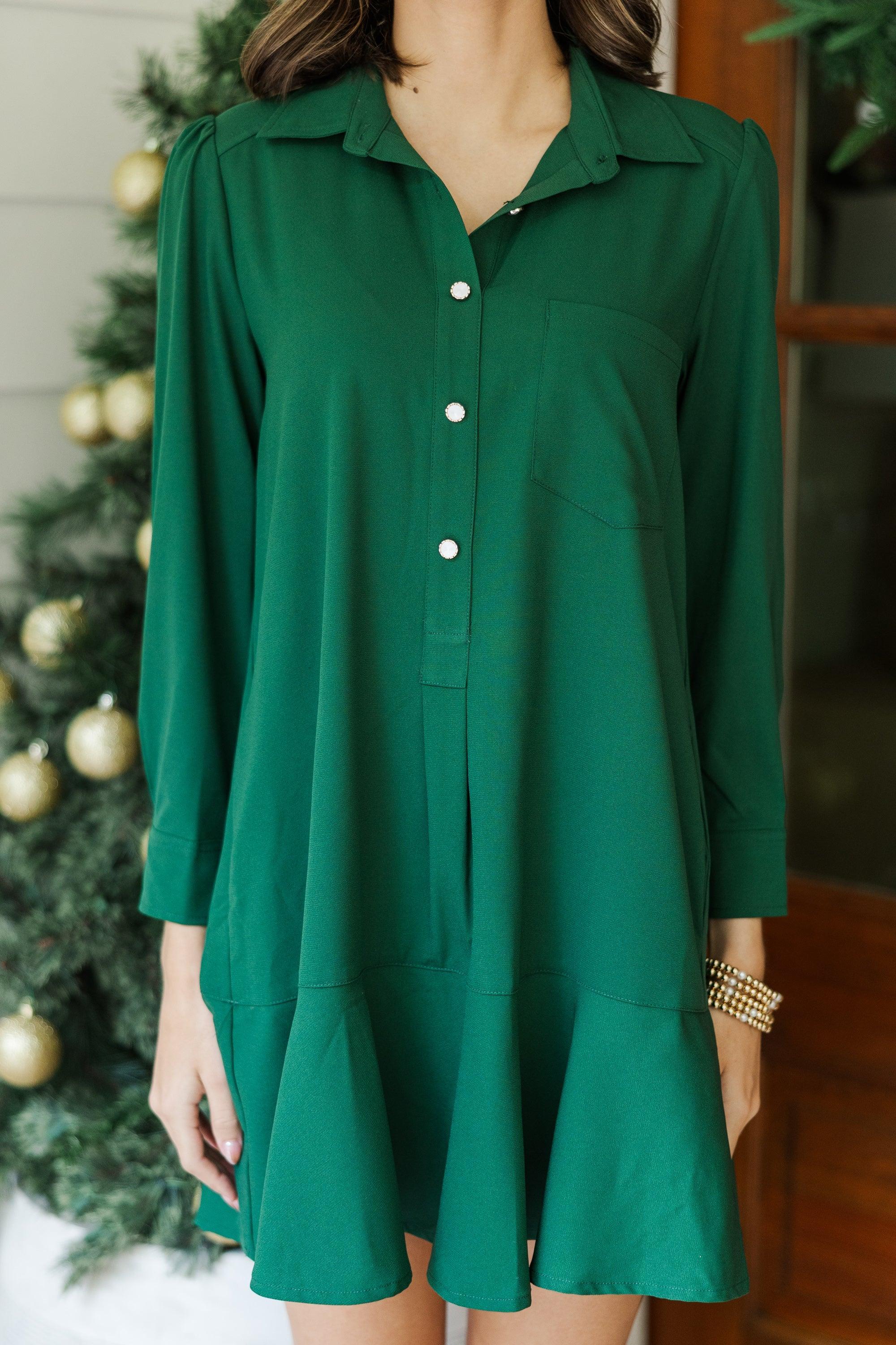 Share Your Story Emerald Green Shirt Dress Female Product Image