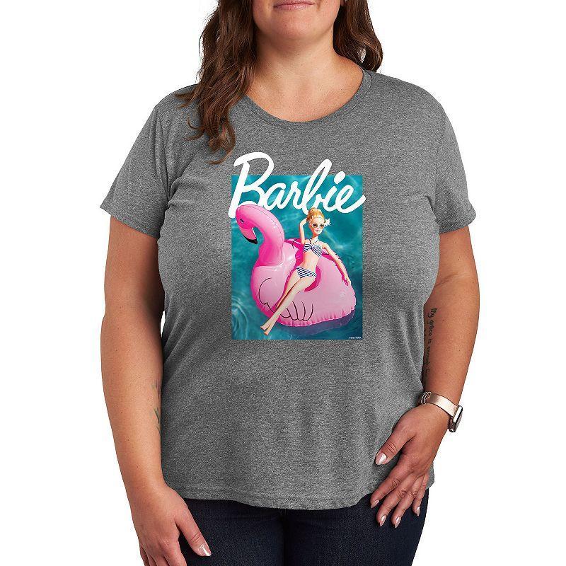 Plus Barbie® Pool Flamingo Graphic Tee, Women's, Size: 1XL, Grey Gray Product Image