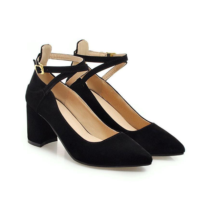 Pointed Block Heel Ankle Strap Pumps Product Image