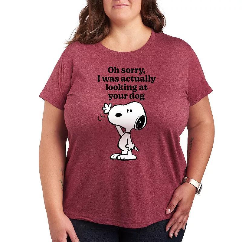 Plus Peanuts Snoopy Looking At Your Dog Graphic Tee, Women's, Size: 3XL, Grey Red Product Image