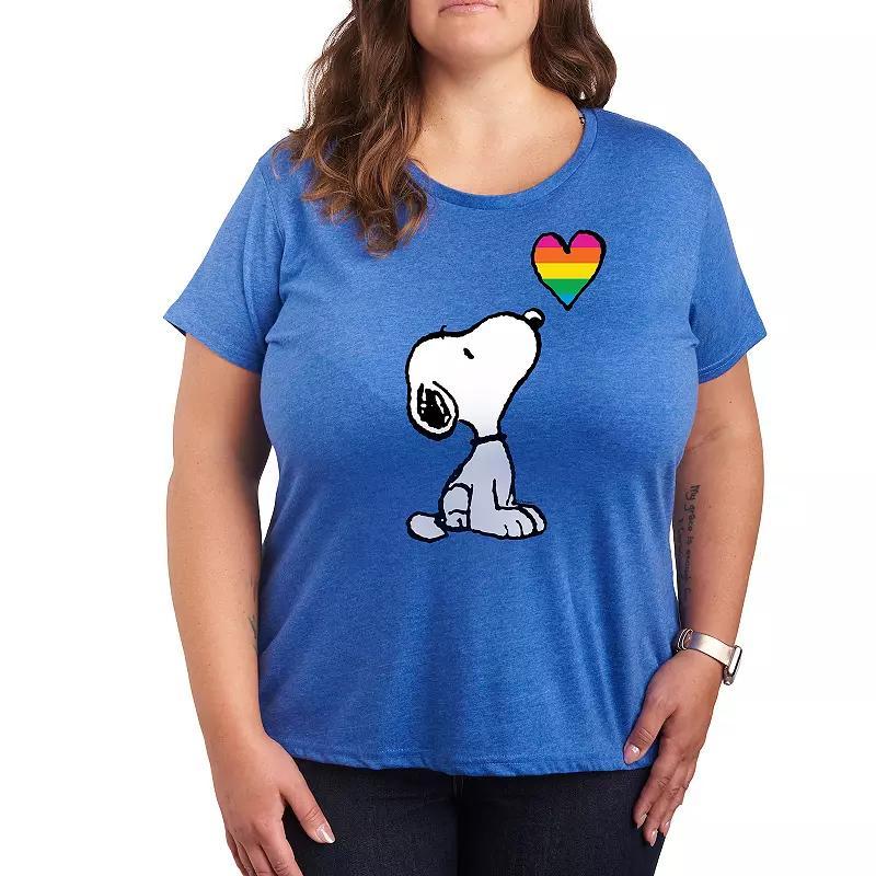 Plus Peanuts Snoopy Rainbow Heart Graphic Tee, Womens Grey Royal Blue Product Image