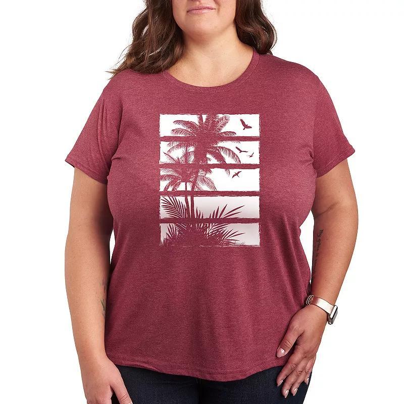 Plus Palm Tree Silhouette Panels Graphic Tee, Womens Grey Blue Product Image