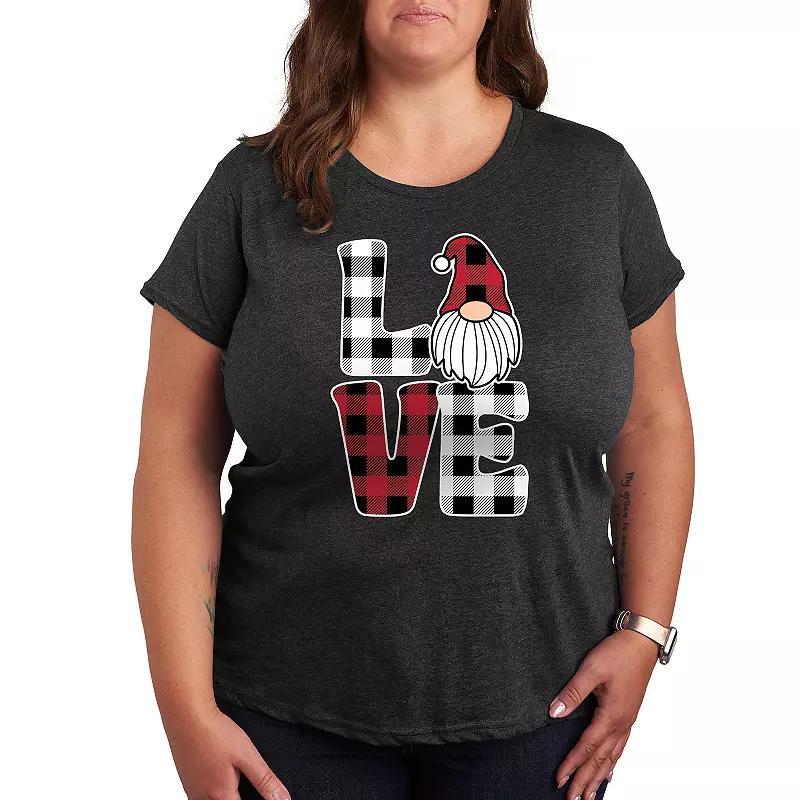 Plus Love Gnome Plaid Graphic Tee, Womens Heather Grey Product Image