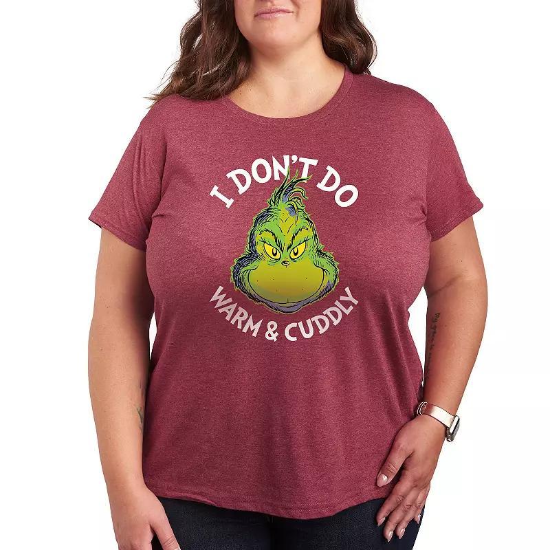 Plus Dr. Seuss The Grinch Don't Do Warm Cuddly Graphic Tee, Women's, Size: 2XL, Grey Dark Red Product Image